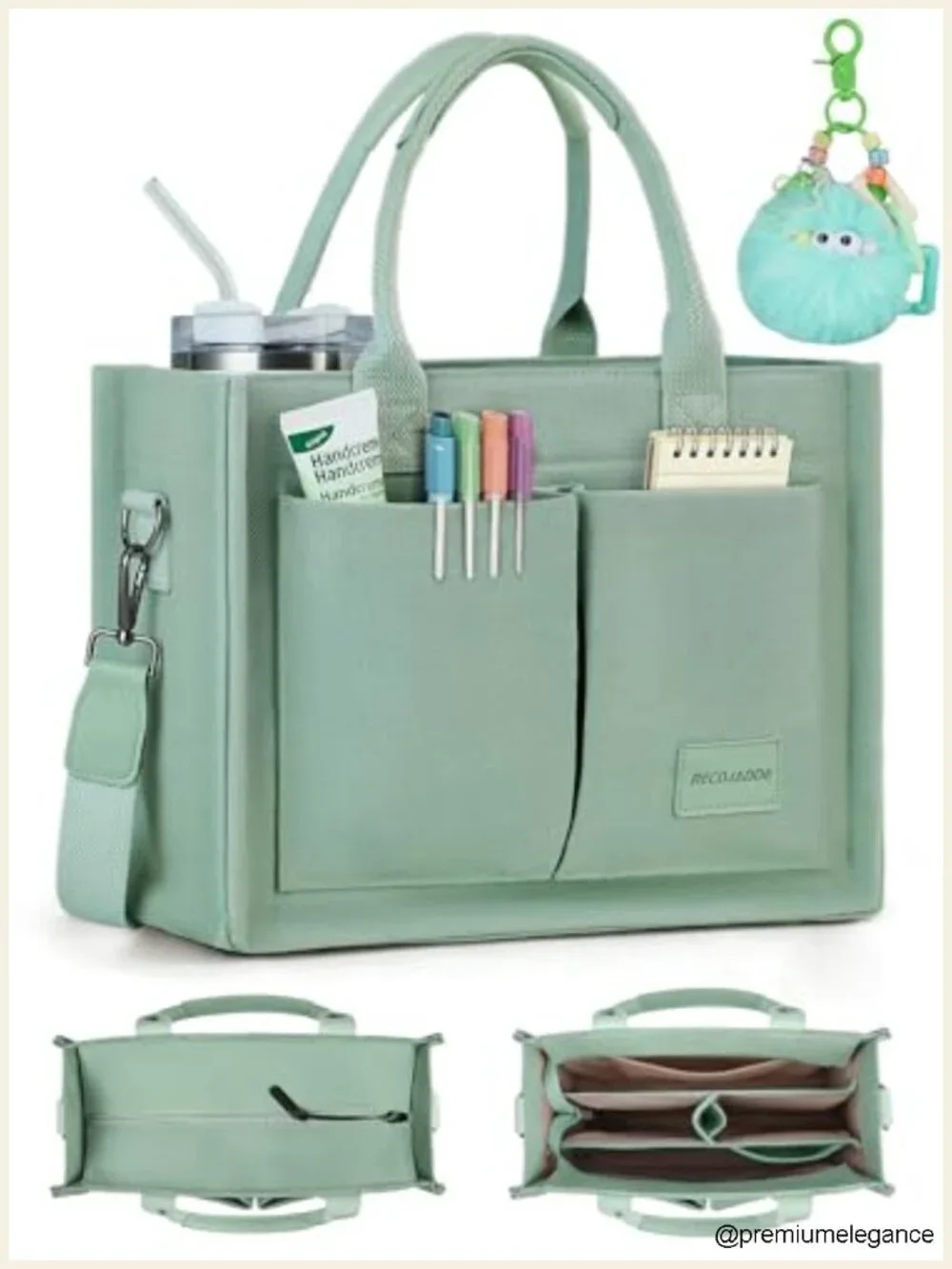 Structured Canvas Tote Bag with Multi-Compartment Zippered Purse for Work Travel